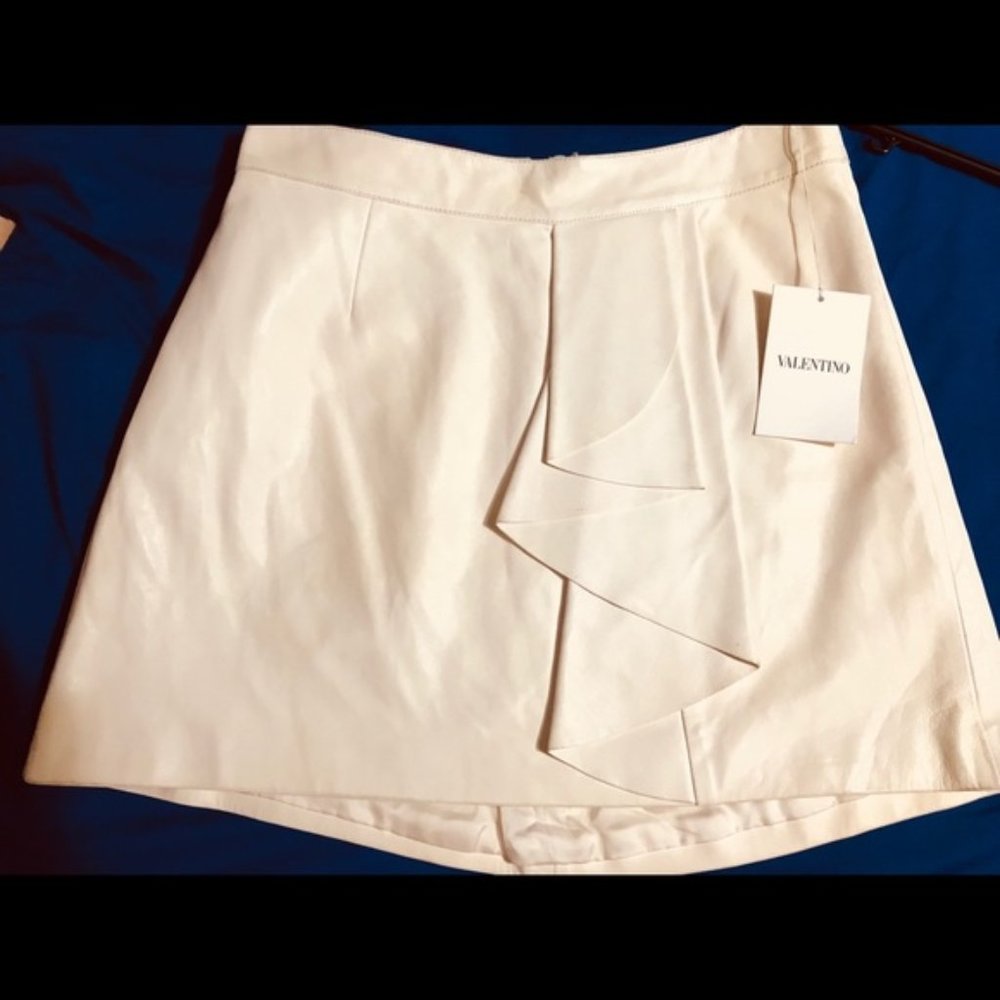 New VALENTINO Leather Ruffle Mini Skirt M or US 6
